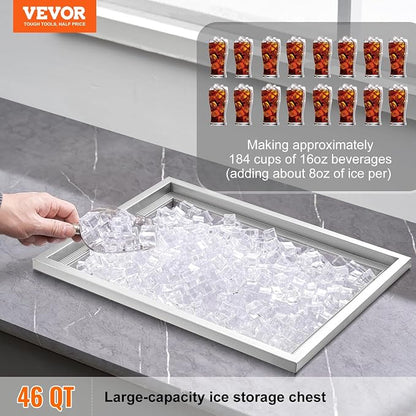 VEVOR Drop in Ice Chest, 22" L x 17" W x 12" H Stainless Steel Ice Cooler, Commercial Ice Bin with Cover, 46 qt Outdoor Kitchen Ice Bar, Drain-Pipe and Drain Plug Included, for Cold Wine Beer