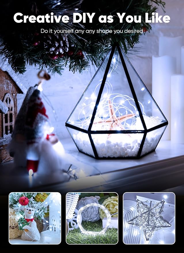 Minetom 33FT 100LED Fairy Lights Battery Operated, Pure White String Lights | Safe to Touch, Waterproof Starry Lights for Bedroom Dorm Patio Mason Jar Plant Wedding Party Indoor Christmas Decoration