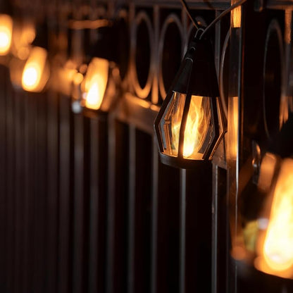 FoxFlame Solar String Lights Outdoor Waterproof, Patented Fire Effect 21 Ft | 10 Flickering LED Bulbs, Solar-Powered Solar Hanging Lights Outdoor for Patios, Porches, Fences and Gardens