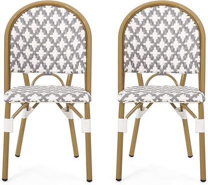 Christopher Knight Home Anastasia Outdoor French Bistro Chair (Set of 2), Gray + White + Bamboo Print Finish