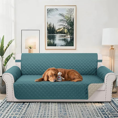 Reversible Couch Cover for 3 Cushion, Sofa, Blue/Beige | Couch Cover for Sofa, Pet Friendly Water Repellent Couch Sofa Cover, Washable Furniture Protector with Elastic Straps