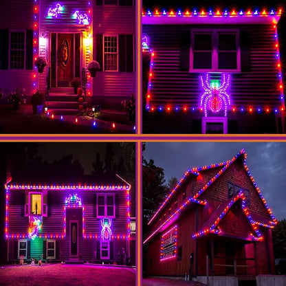 kemooie 500 LED Halloween Lights Outdoor, 164 FT Fairy Lights with 8 Modes | Purple&Orange, Timer&Memory Function, Plug in Powered, IP44 Waterproof, Indoor Outdoor Use, Home/Party/Garden/Halloween Decor