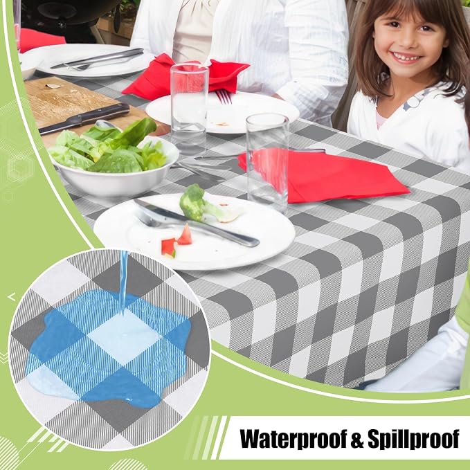 Smiry Picnic Table Cloth, Vinyl Tablecloths with Flannel Backing, 60"x102" | Waterproof Rectangle Table Cloth, Wipeable Buffalo Plaid Table Cover for Indoor and Outdoor (Grey & White)