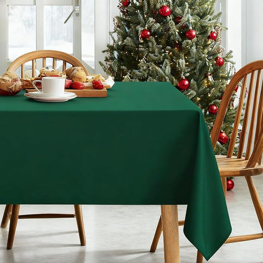 DWCN Rectangle Christmas Tablecloth - 60 x 84 Inch - Wrinkle Resistant Washable Table Cloth, Decorative Fabric Table Cover for Kitchen Dining Room Party and Outdoor Use, Hunter Green
