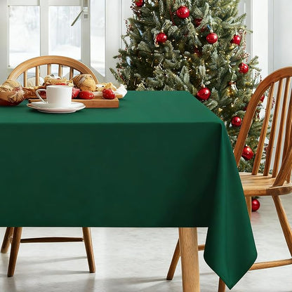 DWCN Rectangle Christmas Tablecloth - 54 x 80 Inch - Wrinkle Resistant Washable Table Cloth, Decorative Fabric Table Cover for Kitchen Dining Room Party and Outdoor Use, Hunter Green