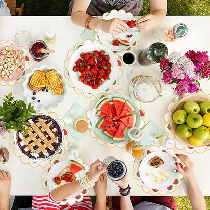 100Pcs Strawberry Paper Placemats Pink Fruit Place Mats 13.5 Inch Disposable Round Decorative Dining Table Mats with Scalloped Edge for Spring Summer Picnic BBQ Birthday Bridal Wedding Party Supplies