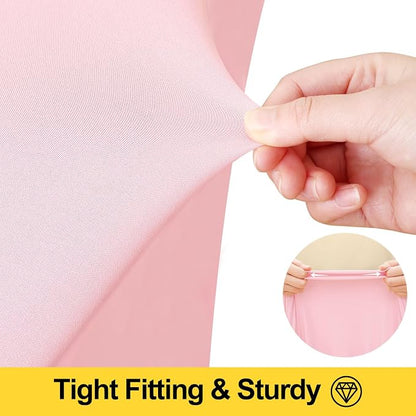 Smiry 2 Pack Spandex Elastic Fitted Table Cloth Skirt for 8FT Table | Stretch Washable Table Cloth, Banquet Table Cover for Wedding, Party, Indoor & Trade Shows, (Pink, 96Lx30Wx30H)