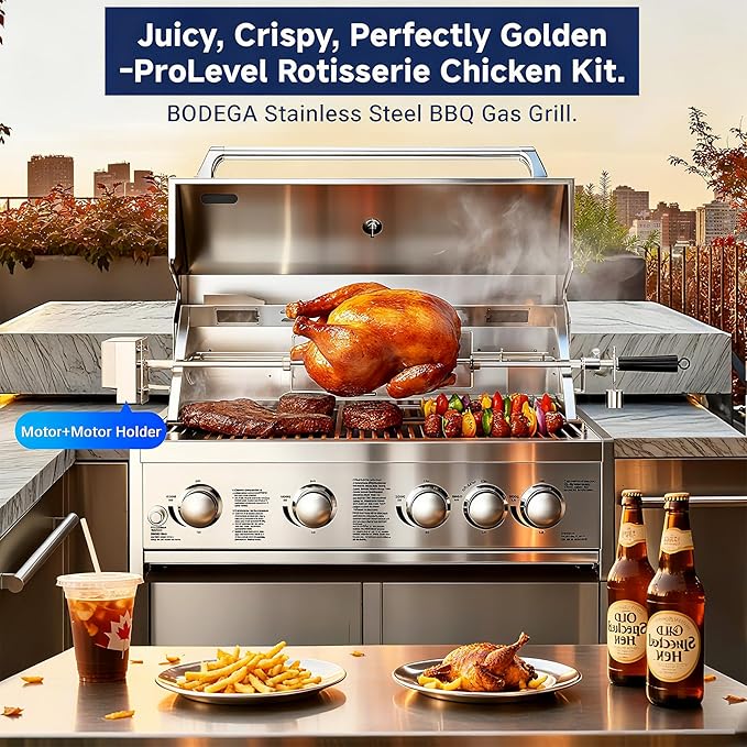 BODEGA 5 Burner Built In Gas Grill Island Head, Stainless Steel 30 Inch Propane Grill with Rear Burner, 58000 BTUs, 988.5 SQ In Racks, Dual Fuel Compatibility, Gas Grill Outdoor Cooking, BBQ Fork Kit.