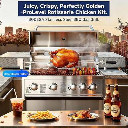 BODEGA 5 Burner Built In Gas Grill Island Head, Stainless Steel 30 Inch Propane Grill with Rear Burner, 58000 BTUs, 988.5 SQ In Racks, Dual Fuel Compatibility, Gas Grill Outdoor Cooking, BBQ Fork Kit.