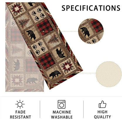 Retro Bear Table Runner,Dining Decor for Kitchen Coffee Table Family Dinners Holiday Parties Wedding Events Decor(13x72 inch)