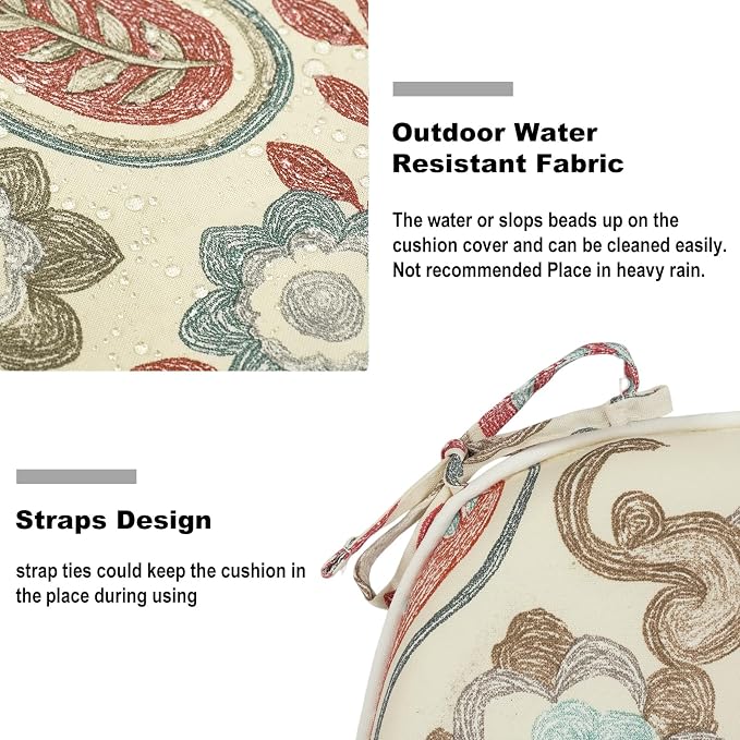DYTXIII Set of 4 Outdoor Chair Cushions with Ties,Water Repellent Patio Chair Pads 17"x 16" for Outdoor Furniture,Round Corner Seat Cushions for Garden Yard Kitchen Paisley Vintage