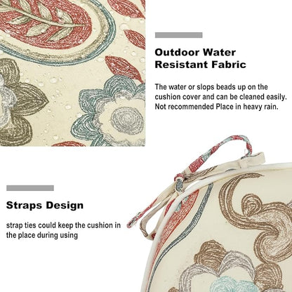 DYTXIII Set of 4 Outdoor Chair Cushions with Ties,Water Repellent Patio Chair Pads 17"x 16" for Outdoor Furniture,Round Corner Seat Cushions for Garden Yard Kitchen Paisley Vintage