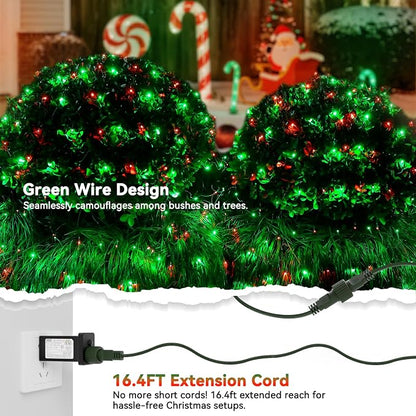 LitHome 14.8FT x 5FT Christmas Net Lights Outdoor Waterproof Connectable | 8 Modes 300 LED Red Green Bush Lights, Net Mesh Light Dark Green Wire for Bushes Shrubs Outdoor Christmas Holiday Decor