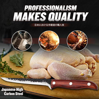 Huusk Boning Knife 6 Inch,Fillet Knife for Meat,Brisket Trimming Knife,Deboning Knife with Sheath,Japan Hand Forged Boning Knives For Kitchen Outdoor Camping Gift for Dad