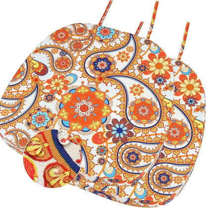 GUEGLSA Outdoor Waterproof Seat Cushions 14x14 inch, Non Slip Metal Chair Pad with Ties, U Shaped Metal Chair Cushion for Kitchen Dining Patio Chair, Set of 2, Orange Paisley