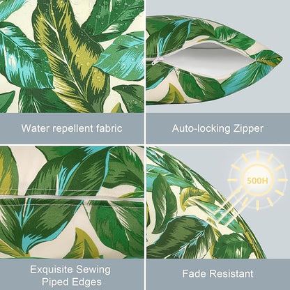 LVTXIII Set of 2 Patio Lumbar Pillow Covers ONLY, 12" x 20" Fade Resistant Outdoor Lumbar Pillow Cases, Fluffy Decorative Garden Lumbar Cushions Covers for Home Patio Coach Sofa Use, Lush Leaf Jungle