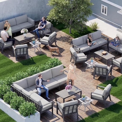 KISLOT Aluminum Outdoor Patio Furniture Set with Coffee Table,6 Seater Patio Conversation Sets with Washable Thick Cushions,Outdoor Sectional Furniture Set for Poolside, Balcony,Gray Aluminum Frame