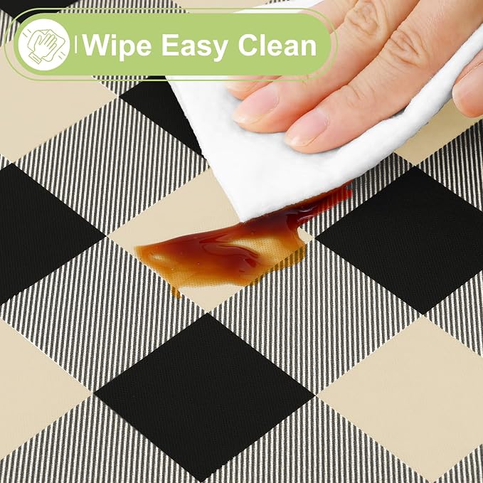 Smiry Picnic Table Cloth, Vinyl Tablecloths with Flannel Backing, 60"x120" | Waterproof Rectangle Table Cloth, Wipeable Buffalo Plaid Table Cover for Indoor and Outdoor (Black & Beige)