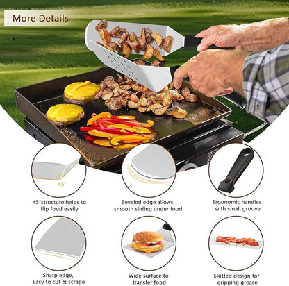 25Pcs Griddle Accessories Kit for Blackstone, Joyfair Stainless Steel Flattop Grilling Spatula Accessory Tools Set with Smash Burger Press Basting Cover for Outdoor BBQ Hibachi Cooking (PP Handle)