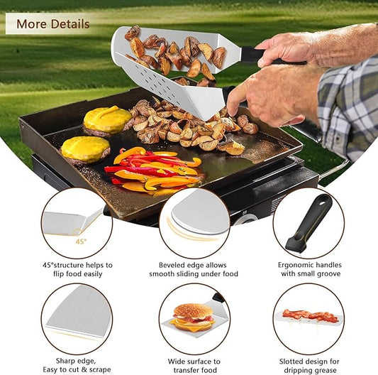 25Pcs Griddle Accessories Kit for Blackstone, Joyfair Stainless Steel Flattop Grilling Spatula Accessory Tools Set with Smash Burger Press Basting Cover for Outdoor BBQ Hibachi Cooking (PP Handle)