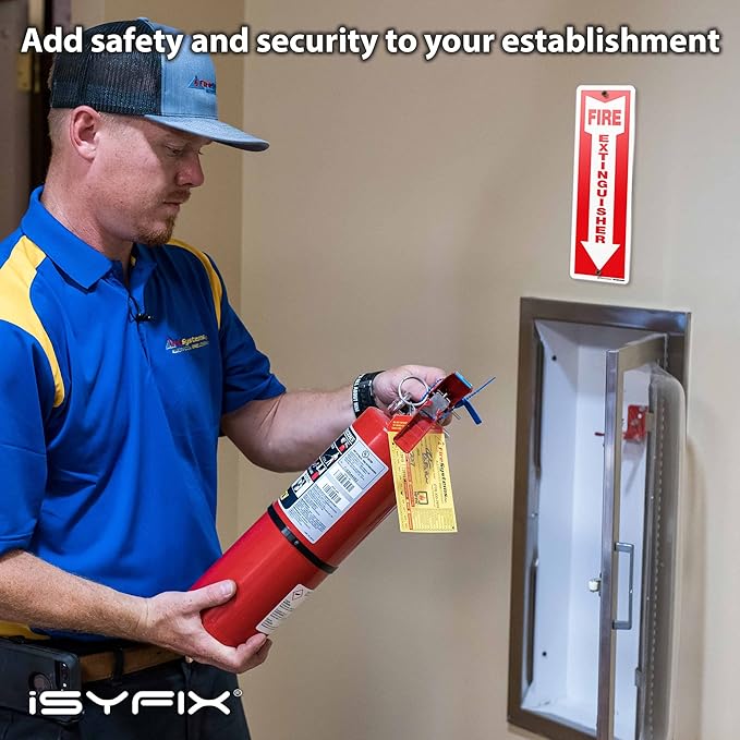 iSYFIX Reflective Fire Extinguisher Aluminum Signs – 5 Pack 4x12 Inch – Laminated for Ultimate UV and Fade Resistance, Indoor and Outdoor, for Business, Schools, Hospitals, Home