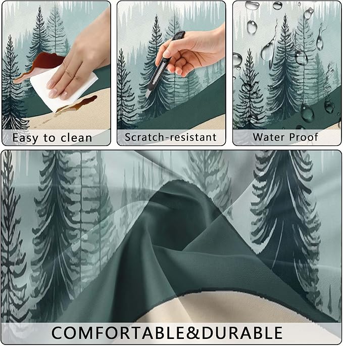 Picnic Table Cover with Bench Covers, Green Blue Camping Tablecloth Waterproof Windproof, Fitted Tablecloth Cover with Elastic Edge, for Indoor & Outdoor, Garden, Camping, 3 Pieces Set, 30x60 Inch