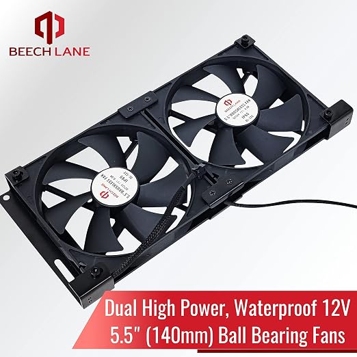 Beech Lane 12V RV Fridge Ventilation Cooling Fan 5.5" (140mm), Custom Mounts For American RV Side Vents, Adjustable Temperature Settings, High-Tech Remote With Manual/Auto Modes, Waterproof