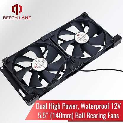Beech Lane 12V RV Fridge Ventilation Cooling Fan 5.5" (140mm), Custom Mounts For American RV Side Vents, Adjustable Temperature Settings, High-Tech Remote With Manual/Auto Modes, Waterproof