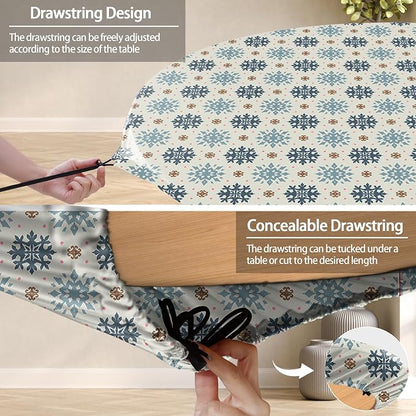 opstellen Fitted Round Tablecloth Waterproof Table Cloth Vinyl Indoor Outdoor Circle Coffee Cover for 36-44" Tables Dining Kitchen Home Gear Gifts Summer Fall Patio Picnic Camping Vacation Supplies