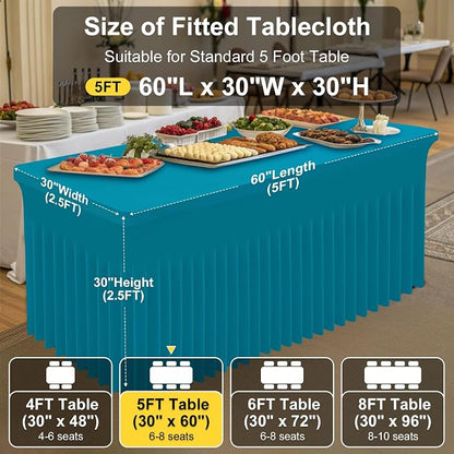 Smiry Spandex Elastic Fitted Table Cloth Skirt for 5FT Rectangle Table | Stretch Washable Table Cloth, Banquet Table Cover for Wedding, Party, Indoor & Trade Shows, (Turquoise, 60Lx30Wx30H)