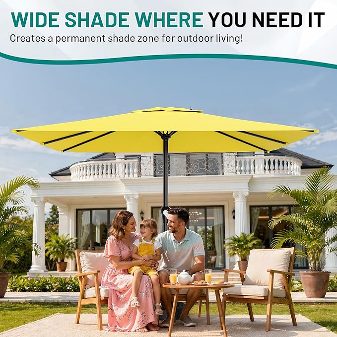 AreShark 8' x 10' Rectangle Patio Umbrellas for Outdoor, Outdoor Table Umbrella, Large Outdoor Patio Umbrellas with 8 Sturdy Ribs for Pool, Garden, Market (Yellow)