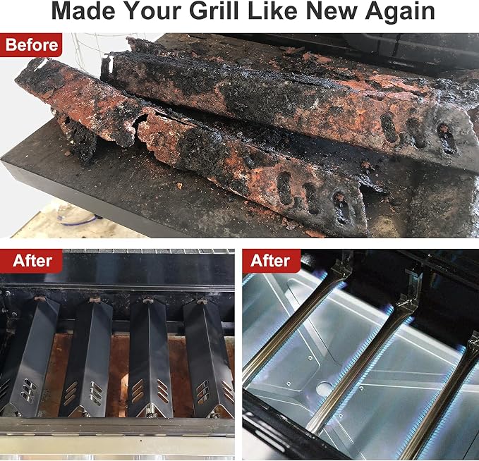 Grill Replacement Part for DynaGlo DGF510SBP, DGF493BNP, 5 Pack Heat Plate Shields & Burner Tubes Repair Kit for Backyard Grill BY13-101-001-12, BY15-101-001-02, GBC1461W and Other Models.