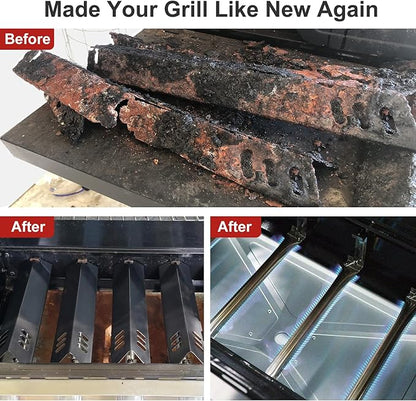 Grill Replacement Part for DynaGlo DGF510SBP, DGF493BNP, 5 Pack Heat Plate Shields & Burner Tubes Repair Kit for Backyard Grill BY13-101-001-12, BY15-101-001-02, GBC1461W and Other Models.
