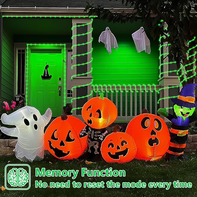 QITONG Green Solar Halloween Lights Outdoor Waterproof, 2 Pack Each 33ft 100 LED Rope Lights, Fairy Lights in Clear Thin Tube with 8 Modes