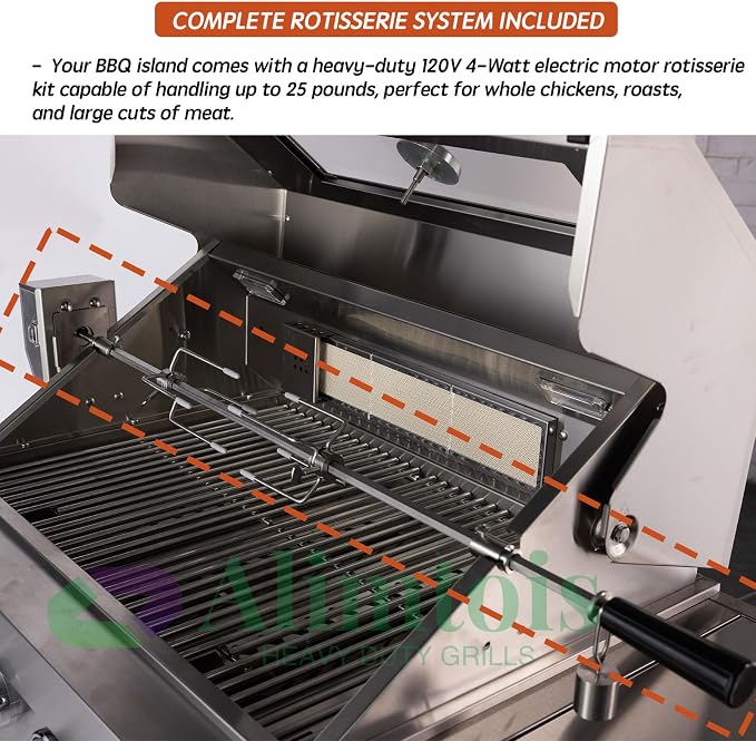 BBQ Island Outdoor Kitchen: 43-Inch 6-Burner 85000 BTU Modular Outdoor Kitchen - Outside Grill Islands with Rotisserie Kit + Storage Island for Backyard Family Gatherings Small Business