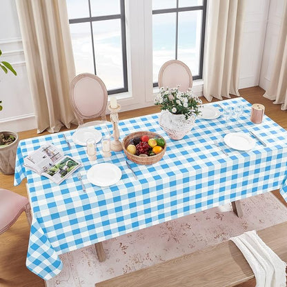 Softalker Gingham Checkered Tablecloth Square - Outdoor Waterproof Buffalo Plaid Table Cloth, Stain Resistant Washable Table Cover for Picnic, Camping, Dining - Blue and White, 54 x 54 Inch