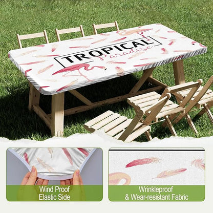 Irisbell Picnic Table Cover with Elastic Edge,6FT Wind Proof Wrinkleproof Fitted Tablecloth Cover Camping Beach Patio Rectangle Table Cloth for Indoor Outdoor (Tropical Flamingo, 30'' x 72'')