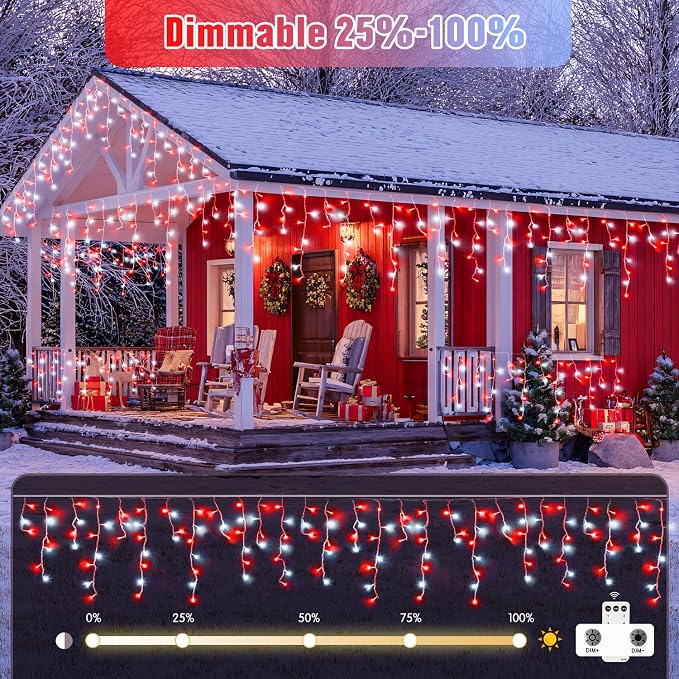 JMEXSUSS 400 LED 38.8 Ft Red and White Icicle Christmas Lights for Outside | Connectable Icicle String Lights Plug in with Remote, 8 Modes Christmas Lights Indoor Outdoor for Party Christmas Eave Decor