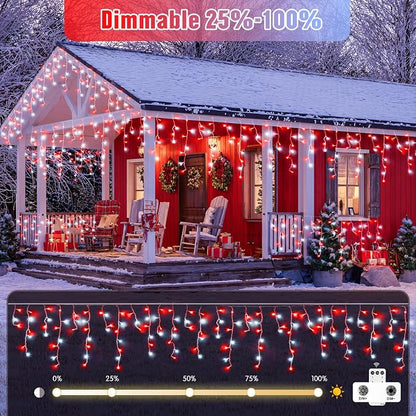 JMEXSUSS 400 LED 38.8 Ft Red and White Icicle Christmas Lights for Outside | Connectable Icicle String Lights Plug in with Remote, 8 Modes Christmas Lights Indoor Outdoor for Party Christmas Eave Decor