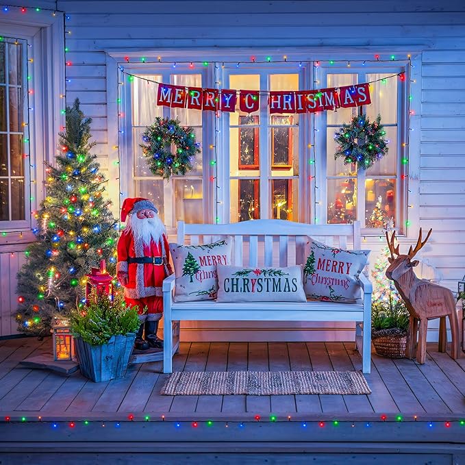 4 Pack Battery Operated Christmas Lights, 50 LEDs 16.5ft Multi Colored String Lights Outdoor Waterproof, Green Wire Battery Powered Twinkle Lights for Tree Wreath Christmas Decorations