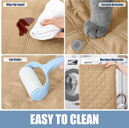 Smiry Waterproof Reversible Pet Couch Covers for Dogs | Pet Friendly, Soft Fabric, Washable Sofa Furniture Protector for Dogs Cat Kids, Checkered (40"x90", Camel/Beige)