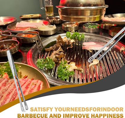 4Pcs 9.5-Inch Stainless Steel Korean BBQ Grill Tongs, Japanese Barbecue Tongs for Cooking, Portable Kitchenware for Home, Outdoor, Steak, Salad, Food