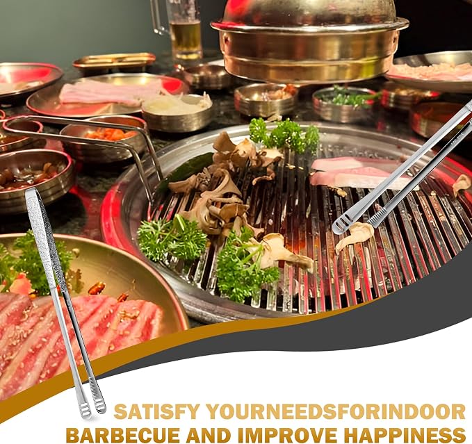 4Pcs 11-Inch Stainless Steel Korean BBQ Grill Tongs, Japanese Barbecue Tongs for Cooking, Portable Kitchenware for Home, Outdoor, Steak, Salad, Food