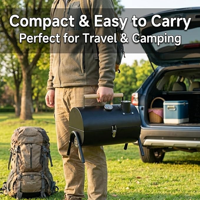Portable Charcoal Grill for Camping & Outdoor BBQ, Compact Kettle Grill with Lid & Air Vents, Easy Carry Handle, Small Grill for Patio, Picnic, Tailgate (2–4 People)