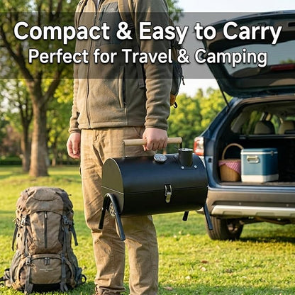 Portable Charcoal Grill for Camping & Outdoor BBQ, Compact Kettle Grill with Lid & Air Vents, Easy Carry Handle, Small Grill for Patio, Picnic, Tailgate (2–4 People)