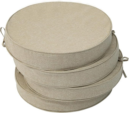 Outdoor Round Chair Cushions 18 Inch, Fade-Resistant & Water-Resistant, Bistro Chair Seat Pads for Porch Garden Balcony Patio Furniture Stools, Non-Slip Bottom, Set of 4, Natural