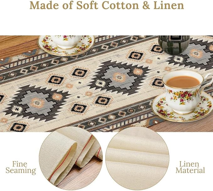 Boho Western Table Runner Cotton Linen Table Runner Dresser Scarves Horse Running Table Decor Table Top Dining Kitchen Wedding Party 13x60 Inch