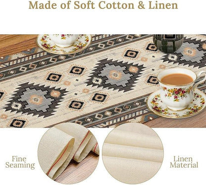 Boho Western Table Runner Cotton Linen Table Runner Dresser Scarves Horse Running Table Decor Table Top Dining Kitchen Wedding Party 13x60 Inch