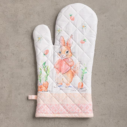 Maison d'Hermine Oven Gloves 100% Cotton Oven Mitt 7" x 13" with Loop Heat Resistant BBQ Cooking Gloves Baking Grilling Kitchen Hotel Home Farmhouse Spring Summer (Pack of 1, Bunny Party)
