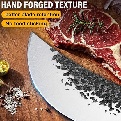 Huusk Butcher Knife for Meat Cutting, Meat Cleaver Heavy Duty with Sheath, Hand Forged Cooking Knives with Full Tang handle for Kitchen or BBQ, Men's gifts